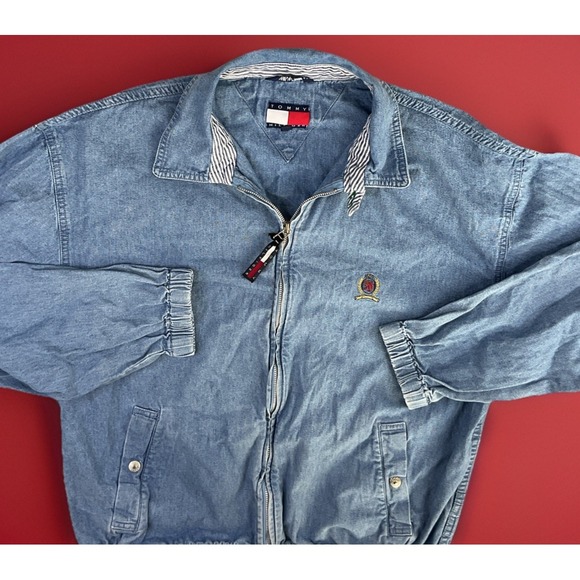Tommy Hilfiger Other - Vintage Tommy Hilfiger Denim Jacket Harrington 90s Crest Logo Full Zip Men Sz L